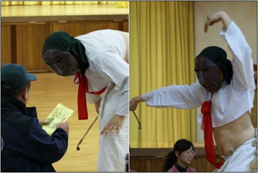 [다섯째마당 제밀주(작은어미)과장] 큰어미. 처첩 갈등과 죽음에는 빈부귀천이 없다는 인생무상을 풍자한 마당.  할미 - "영감! 영감! 아이구 우리 영감 오데 갔을꼬. 우리 영감 못 봤소?" 